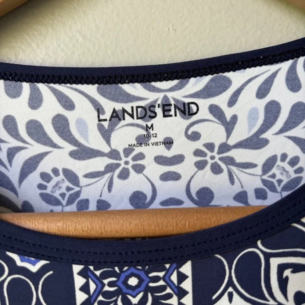 Lands End batik Rash Guard UPF Swim Shirt Long Sleeve Blue Bombay Size M 10-12